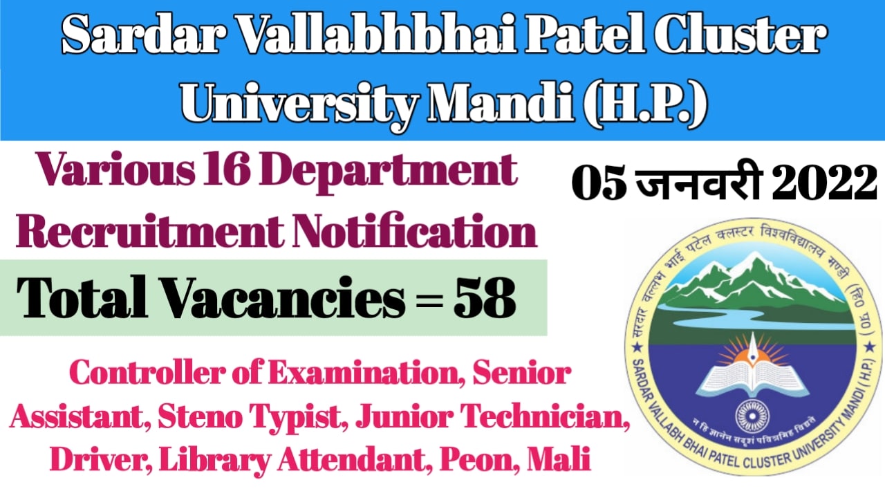 Sardar Vallabhbhai Patel Cluster University Mandi (H.P.) Recruitments 2022