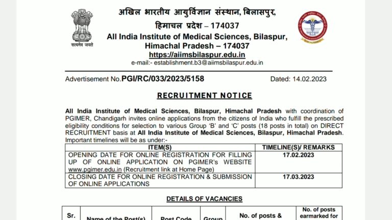 Aiims bilaspur recruitment 2023